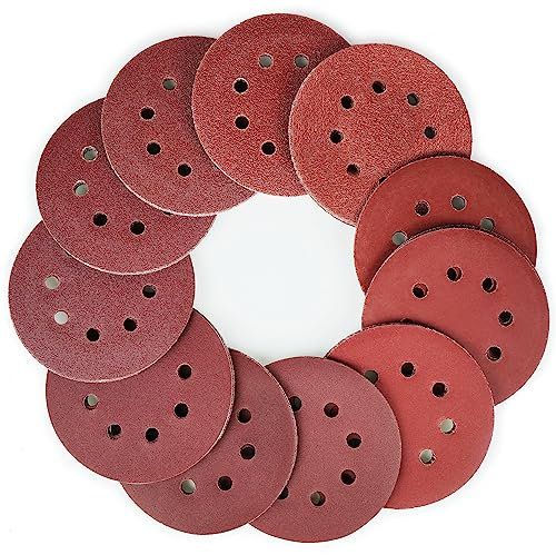 LotFancy 110 PCS 5 Inch 8 Hole Sanding Disc,40 60 80 100 120 180 240 320 400 800 1000 Grit Aluminum Oxide Sandpaper Assortment, Sand Paper for Wood, Plastic, Rust Removal, Random Orbital Sander Pads
