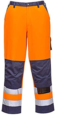 Portwest Lyon Hi-Vis Trouser, Size: L, Colour: Orange/Navy Tall, TX51ONTL