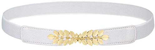 Coucoland Damen Metall dekorativen Gürtel dünnen Gürtel elastischen Taille Strap Stretchy für Kleider (Blatt Muster-Weiß)