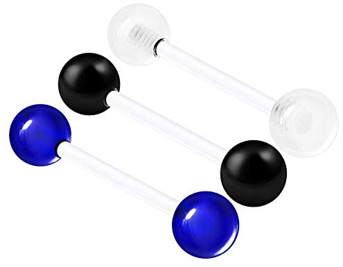KJM FASHION 3 STK Flexibles Acryl Zunge 1,6 mm 14 g 16mm 5/8 Inch 6mm Acryl Kugel Brustwarzen Zunge Barbell Zunge Tongue Ohrringe Nippel Piercing Schmuck 2537