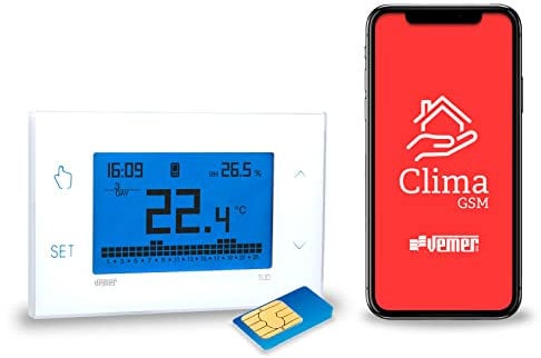 VEMER VE771800 TUO GSM - Cronotermostato GSM con Programmazione Settimanale, Installazione da Parete, Controllabile da Smartphone con APP, Alimentazione 230V, Bianco