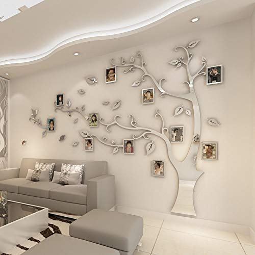 ZLAHY Sticker mural Stickers muraux Arbre Cadre Photo Autocollant DIY Miroir Sticker Décoration de La Maison Salon Chambre Affiche TV Décor De Mur De Fond, Miroir Droite, S environ 1.4x1.0m