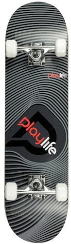 Playlife Skateboard Illusion Grey, 31 / 8 - 79cm / 20,5cm, mit 52x36mm 92A Rollen, ABEC 9 Kugellager, Art. nr.: 880283