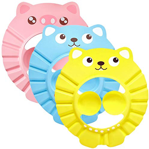 Bonnet de Douche Bébé, ZoneYan 3Pcs Chapeau Douche Bébé, Réglable Visière Bonnets de Bain, Shampoing Chapeau Protégez, Visière Bain Bébé, Protégez les Yeux et Oreilles des Enfants