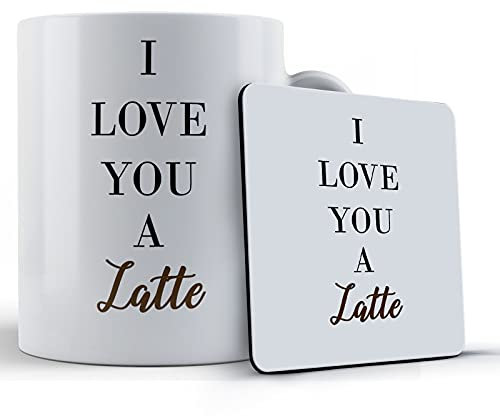 Funny Mug Coffee Pun !I Love You A Latte - Gift Mug & Coaster, Ceramic, 11 fl. oz.