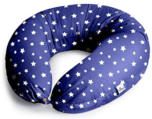 Niimo XXL 2-in-1 Schwangerschaftskissen & Stillkissen - 100% Baumwollbezug mit Faserfüllung, 100% Waschbar, Ergonomisch & Multifunktional, Blau mit weißen Sternen (200 x 70 cm)