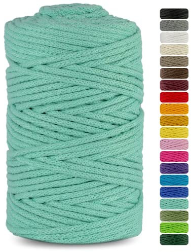 Netuno 1x Makramee Garn Celadon 5 mm 100 m Baumwollkordel mit Baumwollkern Textilgarn Kordelband Naturgarn Naturbaumwolle Garn für Makramee Baumwollgarn Dekoschnur farbig Cotton Cord Macrame