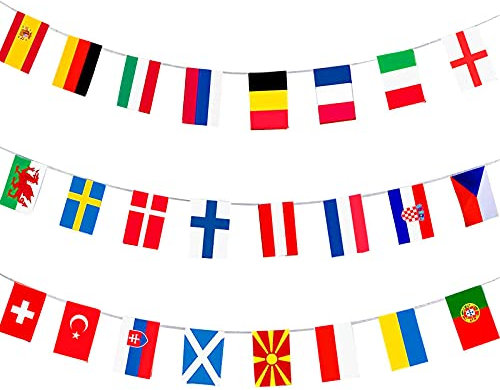 World Cup Flags, World Cup 2022 Fabric Football Bunting, All 32 Participating Teams Flags Bunting for Garden, Football Party, Restaurant Decoration