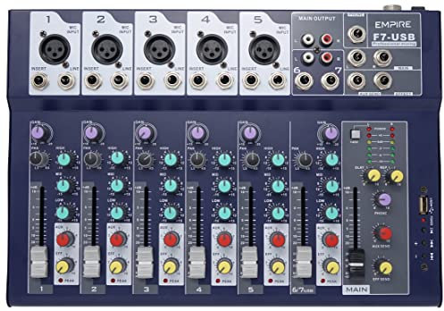 Mixer Audio Empire F7-USB a 7 canali con porta USB per Audio MP3