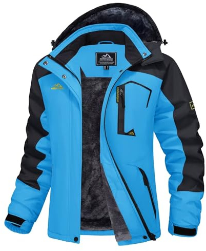 MAGCOMSEN Winterjacke Damen Skijacke mit Fleece Snowboardjacke Ski Jacken | Wasserabweisend & Windschutz,Warm Polyester-Fleece-Futter,Mehrere Reißverschlusstaschen,Abnehmbare Kapuze,Wärme Sport Jacke