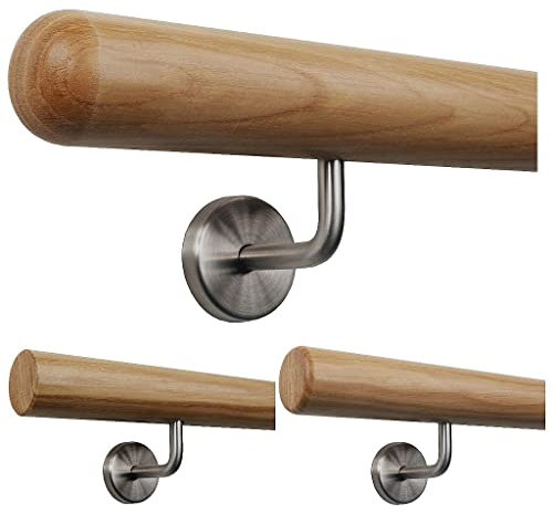 TIBU Pasamanos de madera de roble de 50 mm de diámetro, barandilla para escaleras 0,3 m – 5 m, longitud 60 cm y extremos semiesféricos fresados