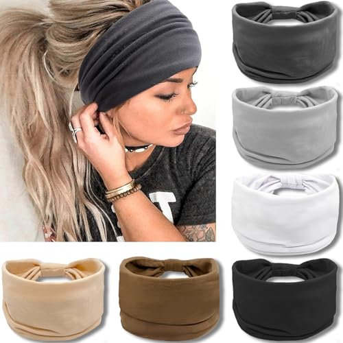 VENUSTE Neutrale Breite Stirnband Damen, Modische Knoten-Stirnbänder für Erwachsene Frauen, Haar-Accessoires, 6 Stück