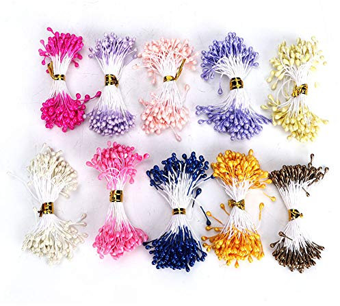 Qcwwy 900 Stück Blumenstaubblätter, 3 Mm Doppelköpfe, Handgefertigte Blumen, Pollen, Künstliche Blumen, Staubblätter, Stempel, Hochzeitsdekoration