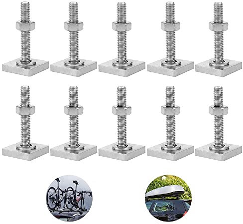 Shinever 10 Pcs Roof Rack Bolts, Stainless Steel Roof Bolts M6 T Track Adapter Bolt Nut Washer, M6 x 35 mm Head 20x20mm Square Sliding Blocks Roof Rack Rail Carrier