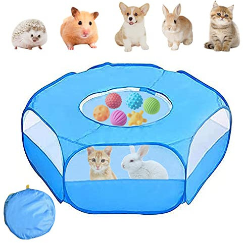 Faltbare Kleintierzelt-Laufstall, für drinnen und draußen, Für Katzen/Kaninchen/Hamster/Meerschweinchen/Chinchillas (blau)
