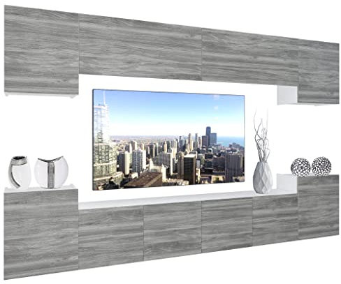 BELINI Wohnwand Vollausstattung Wohnzimmer-Set Moderne Schrankwand mit LED-Beleuchtung Anbauwand TV-Schrank Glamour Holz