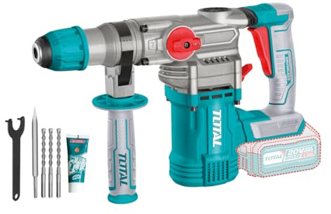 TOTAL - Martillo Combinado Brushless a batería 20V - 4.5J SDS Plus Alta potencia - Incluye brocas y cincel - TRHLI20288