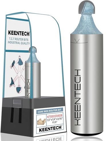 KEENTECH Core Box Router Bits with 1/2 Shank, 1/4 Cutting Diameter, 3/16 Cutting Depth, Industrial Grade Cove Router Bits for Woodworking Beginners and Experts, Blue (KT05020408)