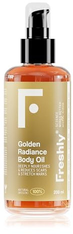 Freshly Cosmetics Golden Radiance Body Oil feuchtigkeitsspendendes Körperöl. Dehnungsstreifenöl für den Körper und während der Schwangerschaft. 200ml.