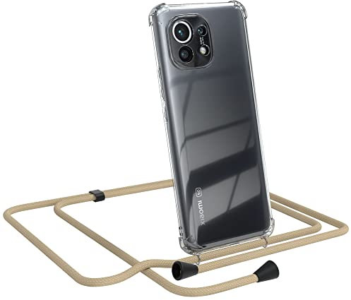 EAZY CASE Handykette kompatibel mit Xiaomi Mi 11 5G Handyhülle mit Umhängeband, Handykordel mit Schutzhülle, Silikonhülle, Hülle, Stylische Kette, Taupe - Clips Schwarz