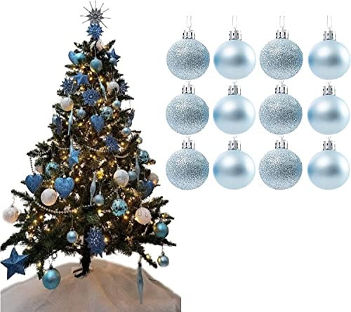 UKDeals Direct® ICE BLUE COLLECTION CHRISTMAS DROPLET BAUBLES TREE DECORATIONS GLITTER MATT ICICLES (Pack of 12 x 38mm Baubles)