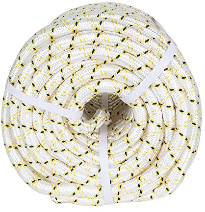 LABLT 24 Strand 3/4 inch Arborist Rigging Rope, 150 FT Braided Polyester Rope, Heavy Duty Thick Rope, High Strength Bull Rope for Swing, Camping, Garding (White, Yellow, Black)