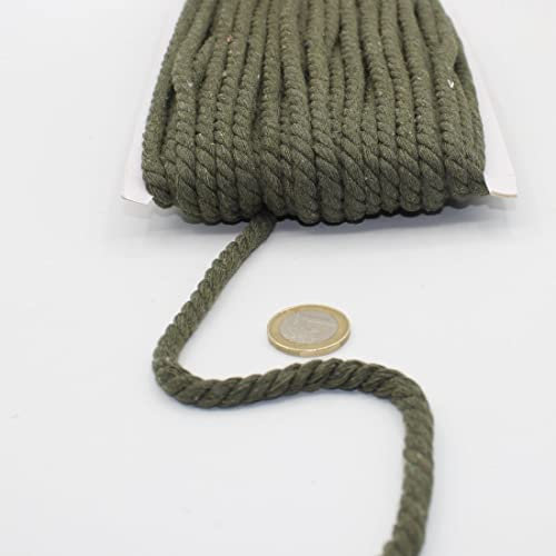 20 Meter Baumwollkordel, rund, 08 mm, geflochten, mit Kern aus natürlicher Baumwolle, ideal für DIY, Nähen, vielseitig, 8 mm, 17 Grün