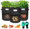 Airminti 3 Stück Kartoffel Pflanzsack 7 Gallonen (27L) mit Stabilen Griffen & Sichtfenster – Atmungsaktiver Vliesbeutel Extra Dick mit Gartenhandschuhe für Kartoffeln, Tomaten – Outdoor, Balkon