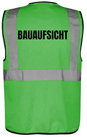 Fassbender-Druck WARNWESTEN - Sicherheitsweste GRÜN mit Taschen und Reißverschluss nach EN ISO 20471 zertifiziert - Warn Weste für BAUAUFSICHT - Unisex mit hochwertigem Reflektorstreifen