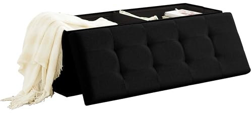 Zedelmaier Sitzbank mit Stauraum Sitzhocker Faltbar Sitztruhe belastbar bis 300 kg, Deckel Abnehmbar, 114x38x38 cm(Dunkles Schwarz)