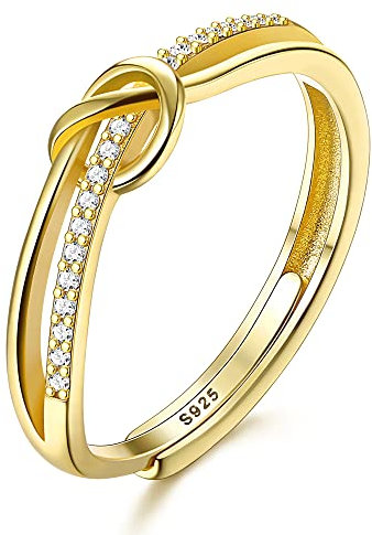 JeweBella 925 Sterling Silber Ringe für Damen Eleganter Liebesknoten Ring Verstellbare Fingerring Trauringe Verlobungsring Eheringe Zirkonia Damen Ring Silber/Gold/Roségold