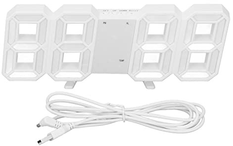 3D-LED-Digitaluhr, Tischwecker, Uhrzeit, Datum, Temperaturanzeige, Sprachsteuerung, Automatische Helligkeitsanpassung, Digitale Wanduhr für Heimdekoration(Weiße Muschelblaue Zeichen)