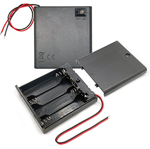Jstincal 2 Pack 4AA Battery Box, 4 AA Battery Holder with Wire Leads, Battery Case Box Holder 6V (4×1.5V), 4 Slots x 1.5V Battery Box with On/Off Switch and Cover
