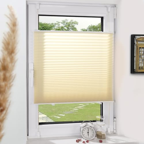 Grandekor Plissee Klemmfix ohne Bohren Creme 85x200cm(BxH) | Lichtdurchlässig & Blickdicht Jalousie Faltrollo Sichtschutz und Sonnenschutz für Fenster & Tür einfache Montage
