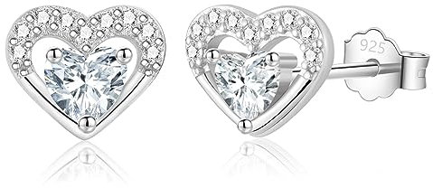 Ohrstecker Silber 925 Klein für Damen Herren Mädchen, Ohrringe Silber Kleine Herz Zirkonia Ohrstecker Knorpel Tragus Ohrringe