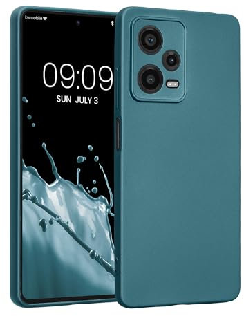 kwmobile Handyhülle kompatibel mit Xiaomi Redmi Note 12 Pro 5G Hülle - weiche Silikon Case metallisch schimmernd in Metallic Karibikblau