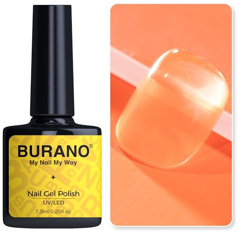 BURANO Jelly Nagellack, UV-Nagellack 7.3ml Sheer Transparent Polish, Translucent Sommer Herbst Farbe UV Gel Nägel Nageldesign (Orange T7)