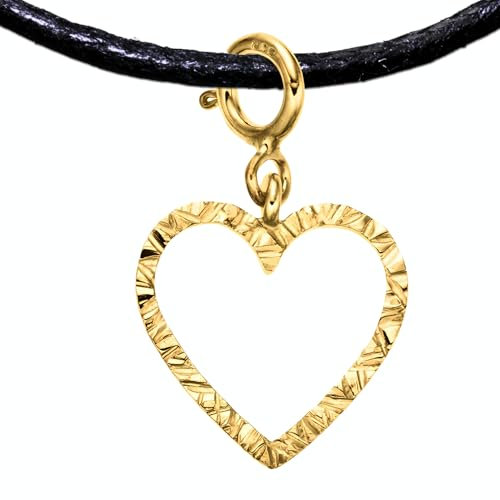 Herz Schmuck Gold Anhänger mit Halsband, Handgefertigter Charm Schmuck Silber 925 für Armband, Halskette - Herzkette für Zeichen der Liebe, Love, PRIDE Fashion (Silber Vergoldet, Herzanhänger)