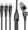 Câble Multi USB A/C Embout - Cable 3 en 1, 5 en 1 de charge 5V/3A - USB A ou USB C (Type-C) vers USB-C/Micro USB/Lightning compatible Apple pour iPhone, iPad, Android Samsung (NOIR) (NOIR)