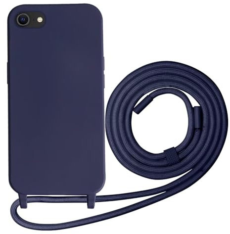 Beajew Funda para iPhone 6/7/8/iPhone SE 2020/SE 2022 con Cuerda, Silicona Líquida Carcasa con Cordón Correa Colgante Ajustable Collar Correa Teléfono Case Cover, Azul Oscuro