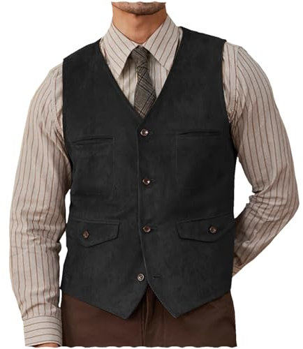 Herren Wildleder Anzug Weste Western Cowboy Casual Single Breasted Weste(schwarz,XXL)