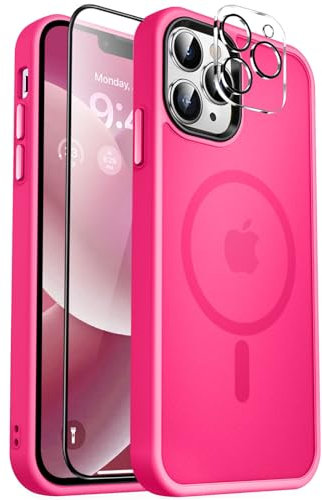 MOCCA Strong Magnetic for iPhone 12 Pro Max Case,[Compatible with Magsafe][Glass Screen Protector+Camera Lens Protector] Slim Thin Shockproof Cover Phone Case for iPhone 12 Pro Max 6.7, Hot Pink