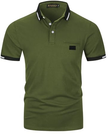 KUNJLELP Men's Regular-Fit Cotton Short Sleeve Polo Shirt Casual Golf Polos,Army Green 39,XXL