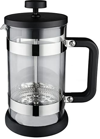 Café Olé Moderno Cafetière, French Press coffee maker, stainless steel mesh filter, robust glass body with heat resistant plastic handle, Black, 1000ml (8 cups, 4 mugs)