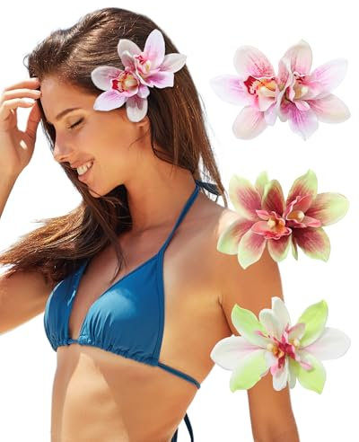 3 PCS Hawaiian Flower Hair Clips for Women Orchid Flower Hair Clips Artificial Flower Hair Barrettes Hibiscus Flower Hair Clips for Wedding Bridal Beach Party