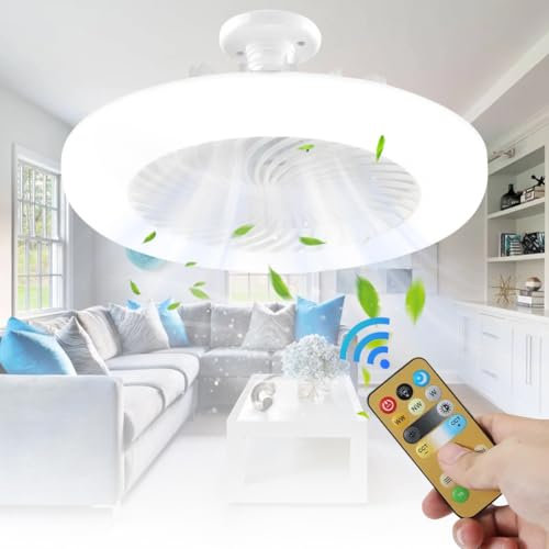 JoyFan Deckenventilator mit Beleuchtung Lampe,Deckenventilator Mit Beleuchtung und Fernbedienung,3 Geschwindigkeiten,Timer und Dimmbar, E27 Einstellbare LED-Ventilatorlampe Zuhause & Büro (Weiß)