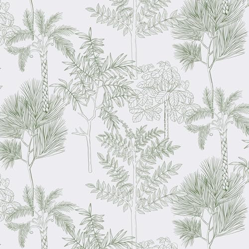 CiCiwind Self Adhesive Wallpaper Retro Floral Contact Paper 39cm×10m Sticky Back Plastic Peel and Stick Wallpaper White Green Tree Stick on Wallpaper Waterproof Living Room Bedroom Decorative Paper