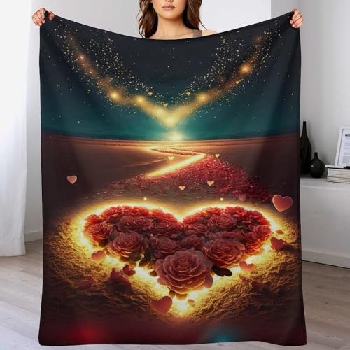 Herz am Strand Wolldecke Wohndecke Warm & Kuschelig Waschbar, Überwurf Ideal Für Draußen, Camping, Couch, Bett, Reisen – Superweiche Wolldecke（140×180cm）