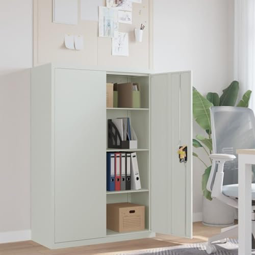 Homgoday Büroschrank 90 x 40 x 140 cm aus grauem Stahl, Bücherregal, Vitrine, vertikales Bücherregal, platzsparend, Bücherregal, Standregal für Wohnzimmer, Arbeitszimmer, Schlafzimmer, Büro,