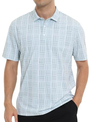 YuKaiChen Men's Short Sleeve Golf Polo Shirts UK | Breathable & Moisture Wicking , Quick Dry, Printed Top for Sports,Work & Casual